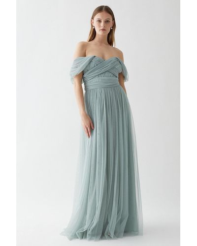 Coast Tulle Drape Shoulder Bridesmaids Dress - Blue
