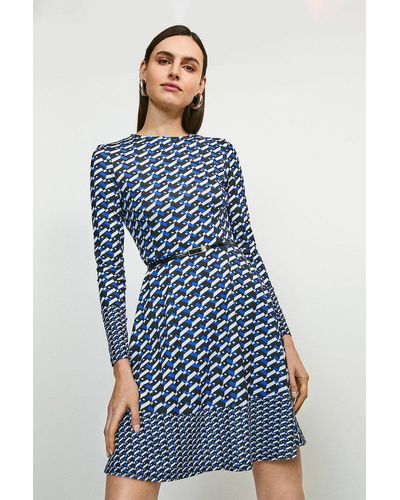 Karen Millen Mixed Geo Printed Jersey Dress - Blue
