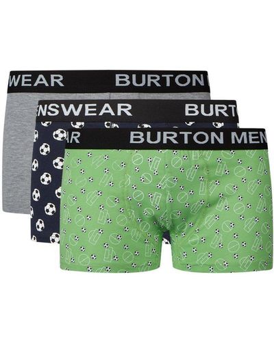 Burton 3 Pack Coloured Football Hipster Trunks - Green