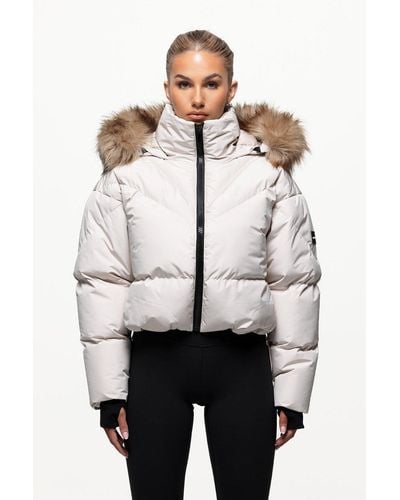 Good For Nothing Faux Fur Hood Cropped Puffer Jacket - Grey