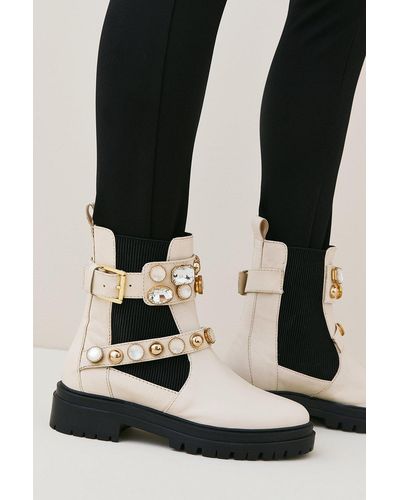 Karen Millen Leather Embellished Chelsea Boot - Black