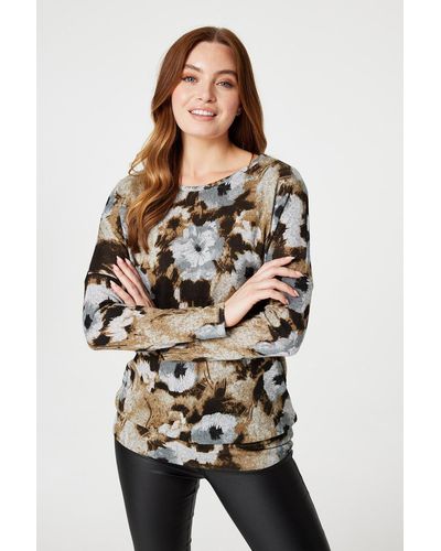 Izabel London Floral Long Sleeve Sweatshirt - Natural