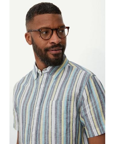 MAINE Short Sleeve Oxford Multi Pastel Stripe Shirt - Blue