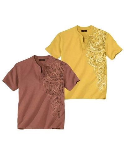 Atlas For Men Printed Henley T-shirt Pack Of 2 - Yellow