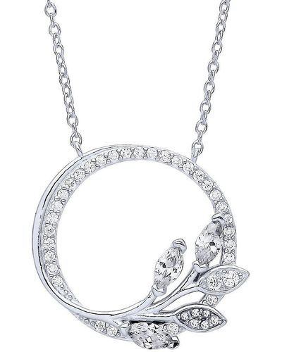 Jewelco London Silver Cz Leaf Circle Necklace - Gvk357 - Metallic