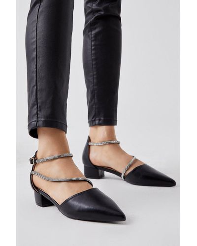Wallis Dorset Asymmetric Diamante Low Heel Pointed Open Court Shoes - Black