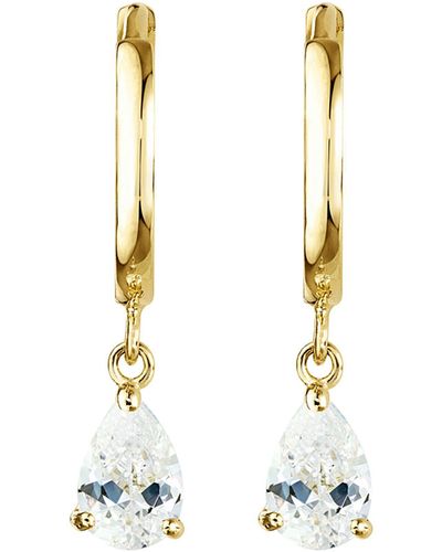The Fine Collective 9ct Yellow Gold Cubic Zirconia Pear Drop Hoop Earrings - White