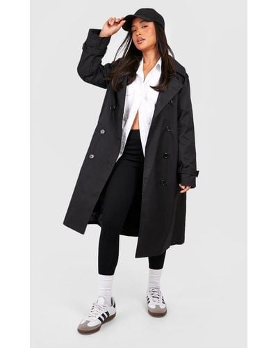 Boohoo Petite Double Breast Belted Trench Coat - Black