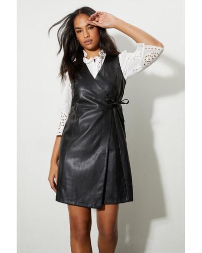 Dorothy Perkins Faux Leather Wrap Dress - Black