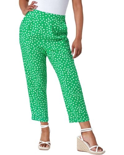 Roman Petite Floral Tapered Stretch Trouser - Green
