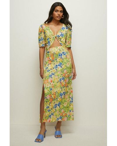 Oasis Slinky Jersey Floral Print Split Midaxi Skirt - Green