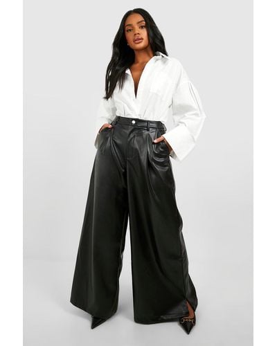 Boohoo Extreme Wide Leg Leather Look Trousers - White