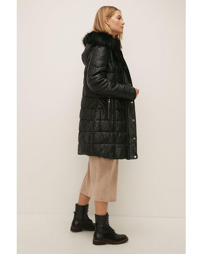 Oasis Faux Leather Padded Coat - Black