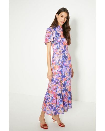 Oasis Sequin Floral Peplum Hem Midi Dress - Blue