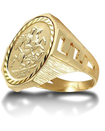 Jewelco London 9ct Gold Curb Links Octagon St George Ring (half Sov Size) - Jrn181-h - Metallic