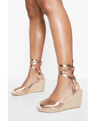 Boohoo Wide Fit Lace Up Espadrille Wedges - Metallic