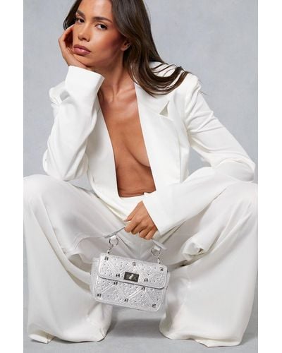 MissPap Leather Look Studded Diamante Grab Bag - Grey