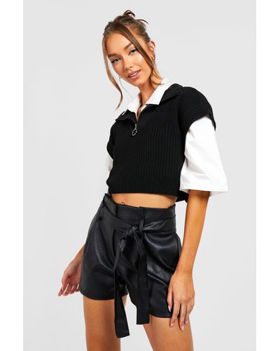 Boohoo Faux Faux Leather Belted Short - Black
