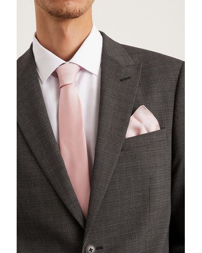 Burton Slim Light Pink Tie And Pocket Square Set - Black