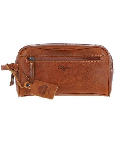 Ashwood Leather Dual Zip Real Leather Travel Washbag - Brown