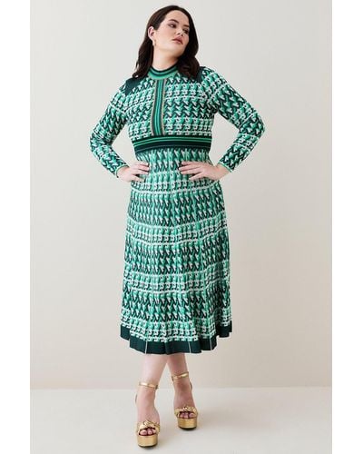 Karen Millen Plus Size Geo Knit Midi Dress - Green