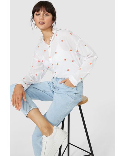 PRINCIPLES Roll Sleeve Embroidered Shirt - White