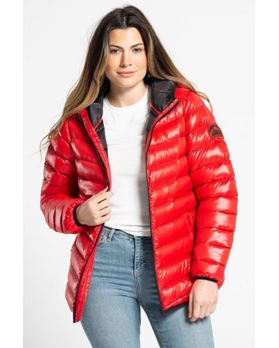 Tokyo Laundry High Shine Hooded Padded Jacket - Red