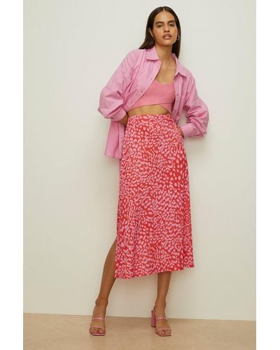 Oasis Slinky Jersey Animal Midi Skirt - Pink