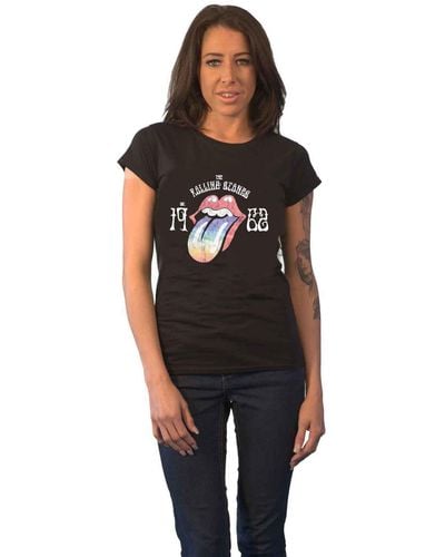 The Rolling Stones Sixty Rainbow Tongue 62 Puff Print Skinny Fit T Shirt - Black