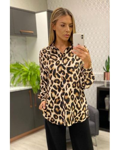 Krisp Long Sleeve Leopard Print Shirt - Brown