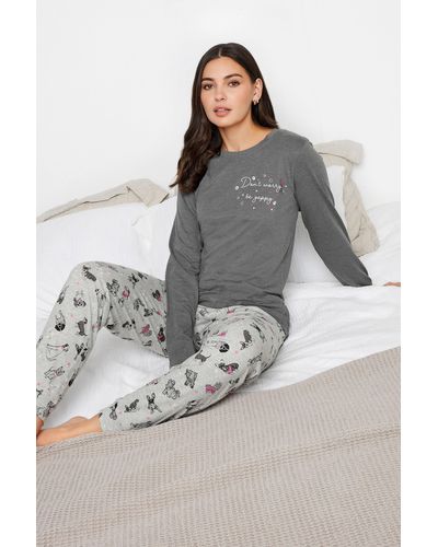 Long Tall Sally Tall Dog Print Pyjama Set - Grey
