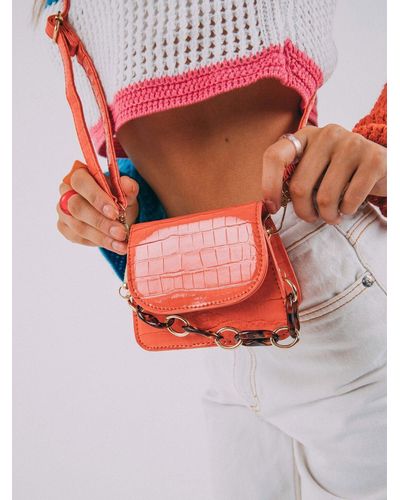 SVNX Moc Croc Cross Body Bag With Chunky Chain - Pink
