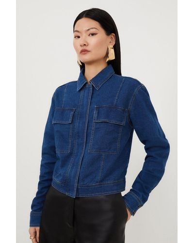 Karen Millen Denim Woven Boxy Jacket - Blue