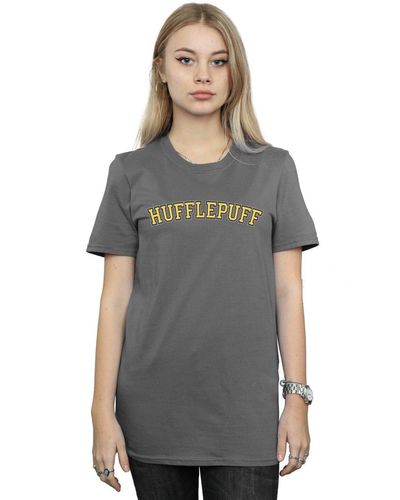 Harry Potter Collegial Hufflepuff Cotton Boyfriend T-shirt - Grey