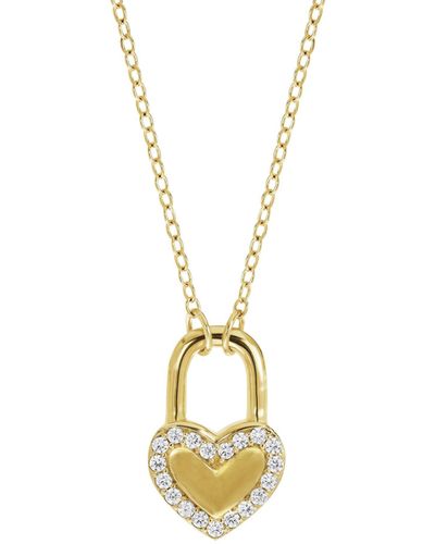 The Fine Collective Sterling Silver Cubic Zirconia Padlock Heart Pendant Necklace - Metallic