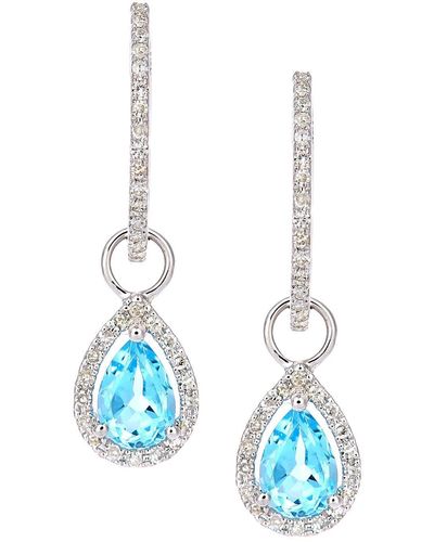 Jewelco London 9ct White Gold Diamond Pear 1ct Blue Topaz Teardrop Drop Earrings - De1axl618wbt
