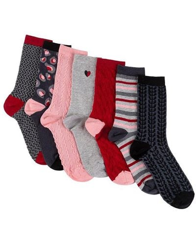 Totes 7 Pack Of Day Of The Week Multi Print Un-treaded Ankle Socks - Red