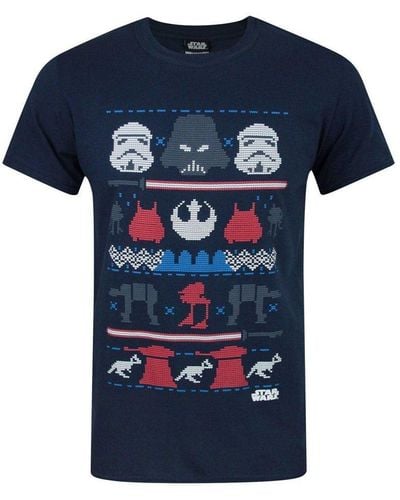 Star Wars Dark Side Fair Isle Christmas T-shirt - Blue