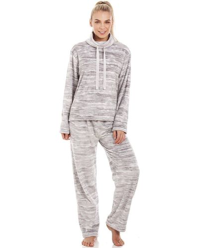 CAMILLE Speckled Supersoft Fleece Pyjama Set - Grey
