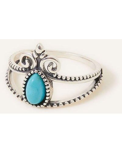 Accessorize Sterling Silver Oxidised Turquoise Cut-out Ring - Blue