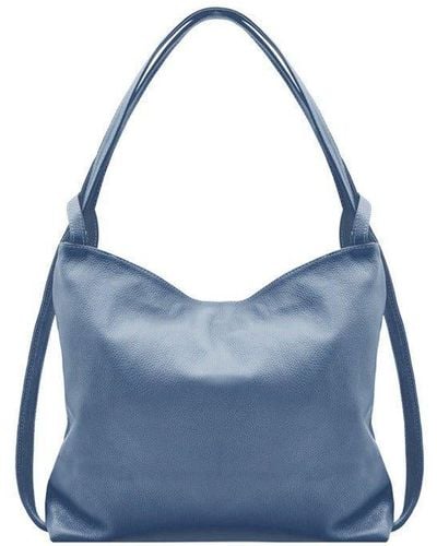 Sostter Denim Blue Pebbled Leather Convertible Tote Backpack - Balia
