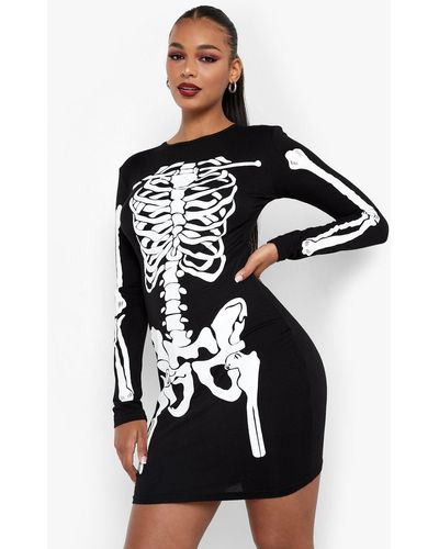 Boohoo Halloween Skeleton Bodycon Dress - Black