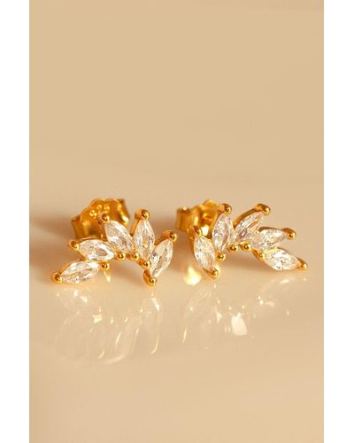MUCHV Gold Cluster Stud Earrings - Marquise Crown - Metallic