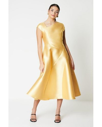 Coast Twill Asymmetric Seam Midi Dress - Metallic