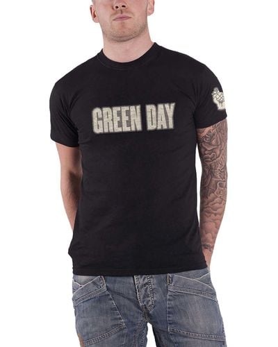 green day Logo & Grenade Applique T Shirt - Black