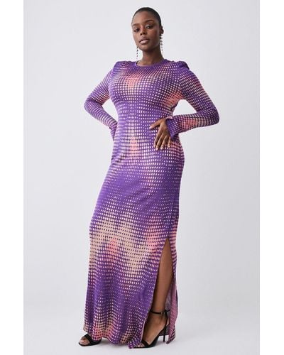 Karen Millen Plus Size Mirrored Knitted Maxi Column Dress - Purple
