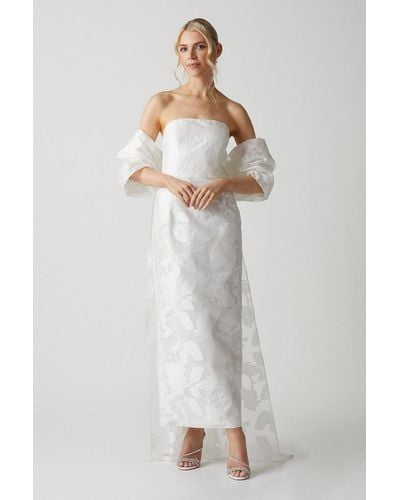 Coast Removable Cape Jacquard Organza Wedding Dress - White