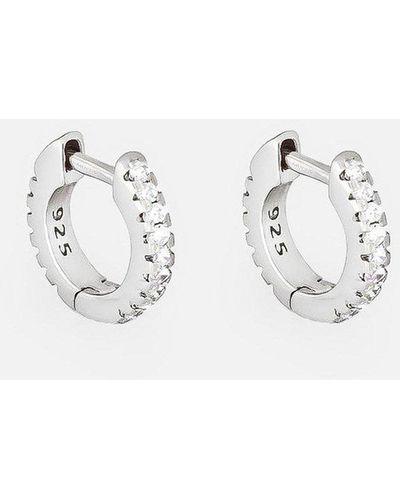 MUCHV Silver Tiny Hoop Earrings For Helix Or Tragus With Stones - Metallic