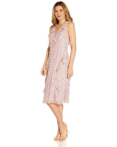 Adrianna Papell Floral Chiffon Ruffle Dress - Pink