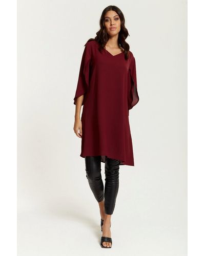 Hoxton Gal Oversized V Neck Tunic With Split Sleeves - Red